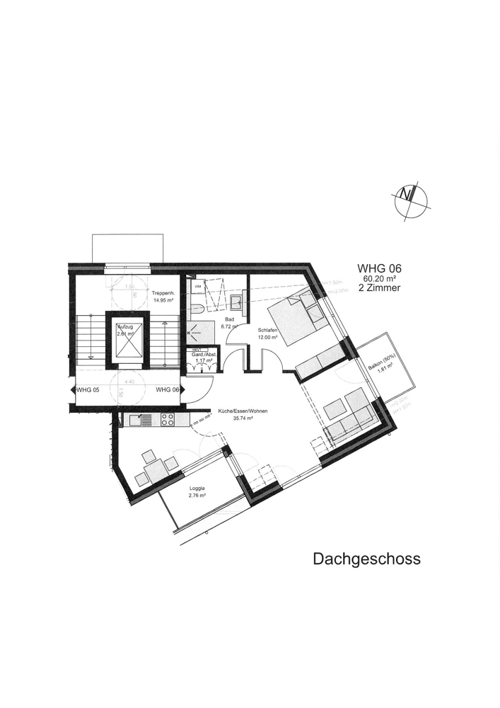 Grundriss Dachgeschosswohnung Hamburg