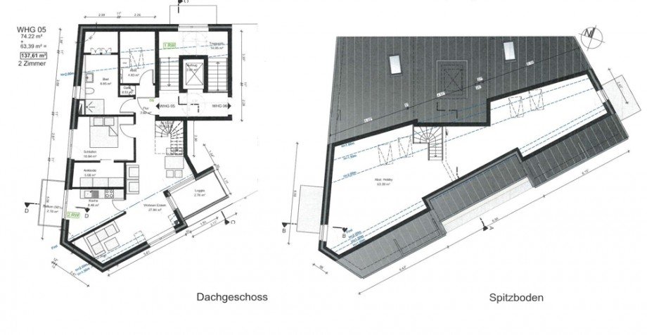 Grundriss Dachgeschosswohnung Hamburg