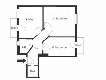 Grundriss Charmante 2-Zimmer-Wohnung mit 
zwei Balkonen in Top-Lage