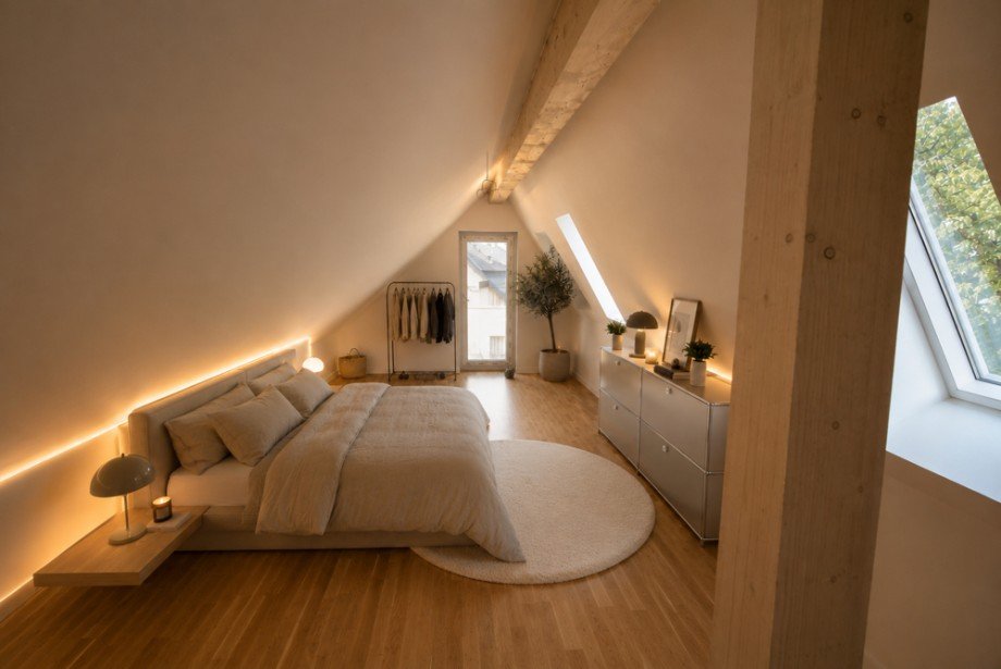 Schlafzimmer Einrichtungsbeispiel Dachgeschosswohnung Hamburg