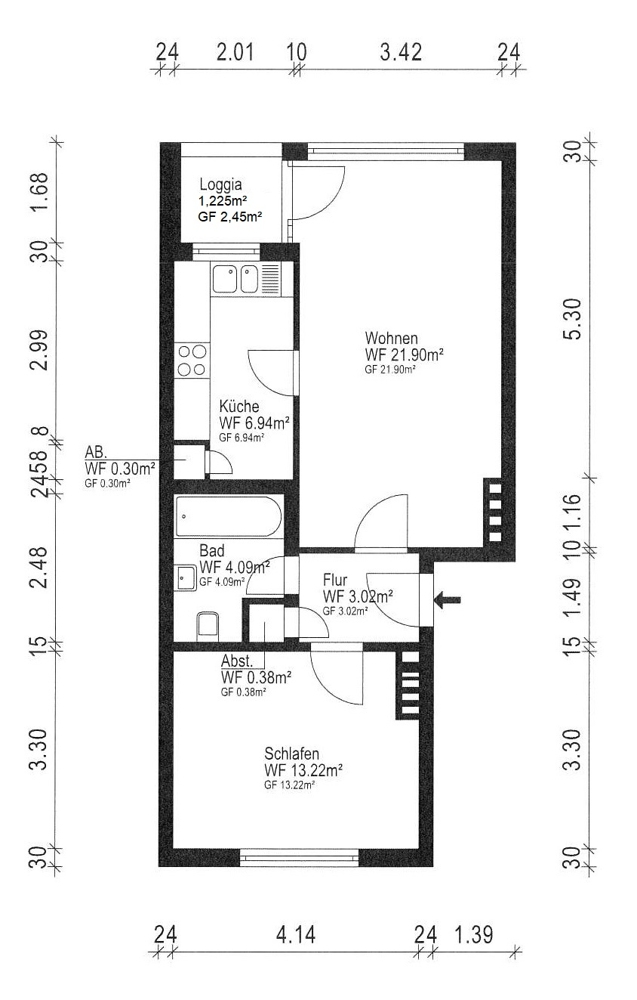 Grundriss Etagenwohnung Hamburg / Eilbek